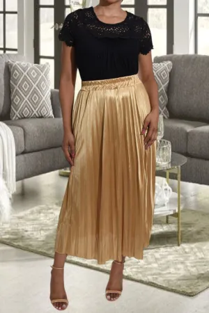Gold Elasticated Pleated Skirt