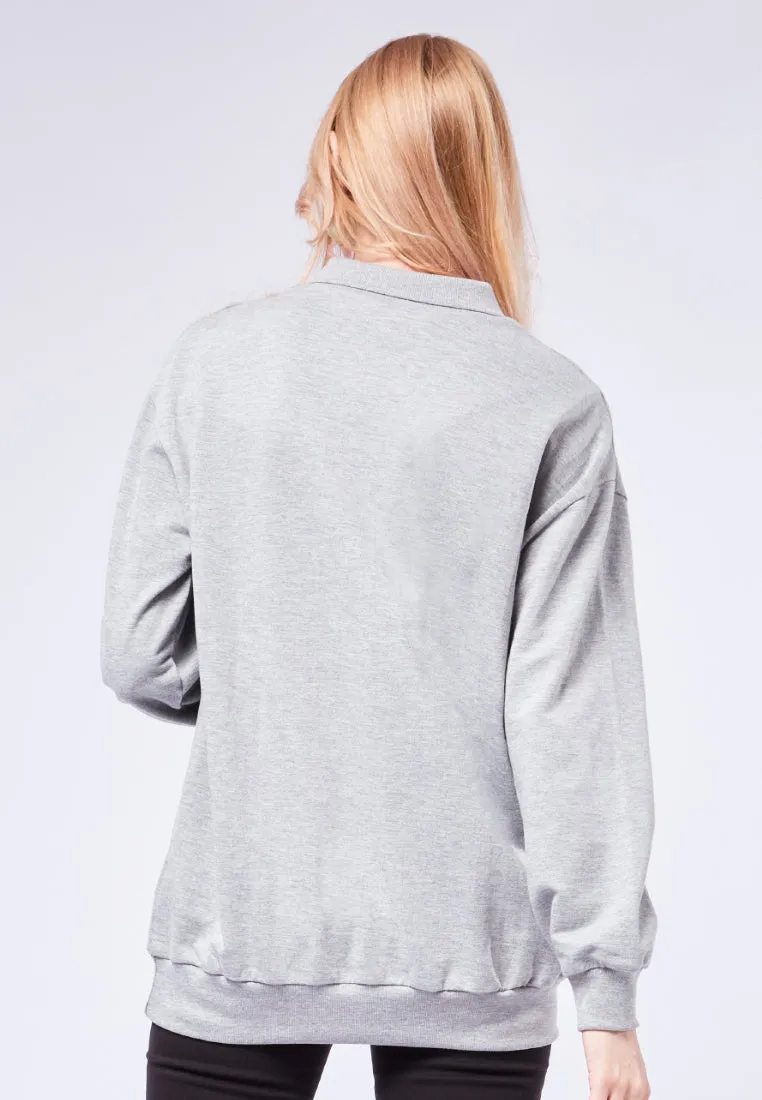 Graphic Sweatshirt with Polo Collar