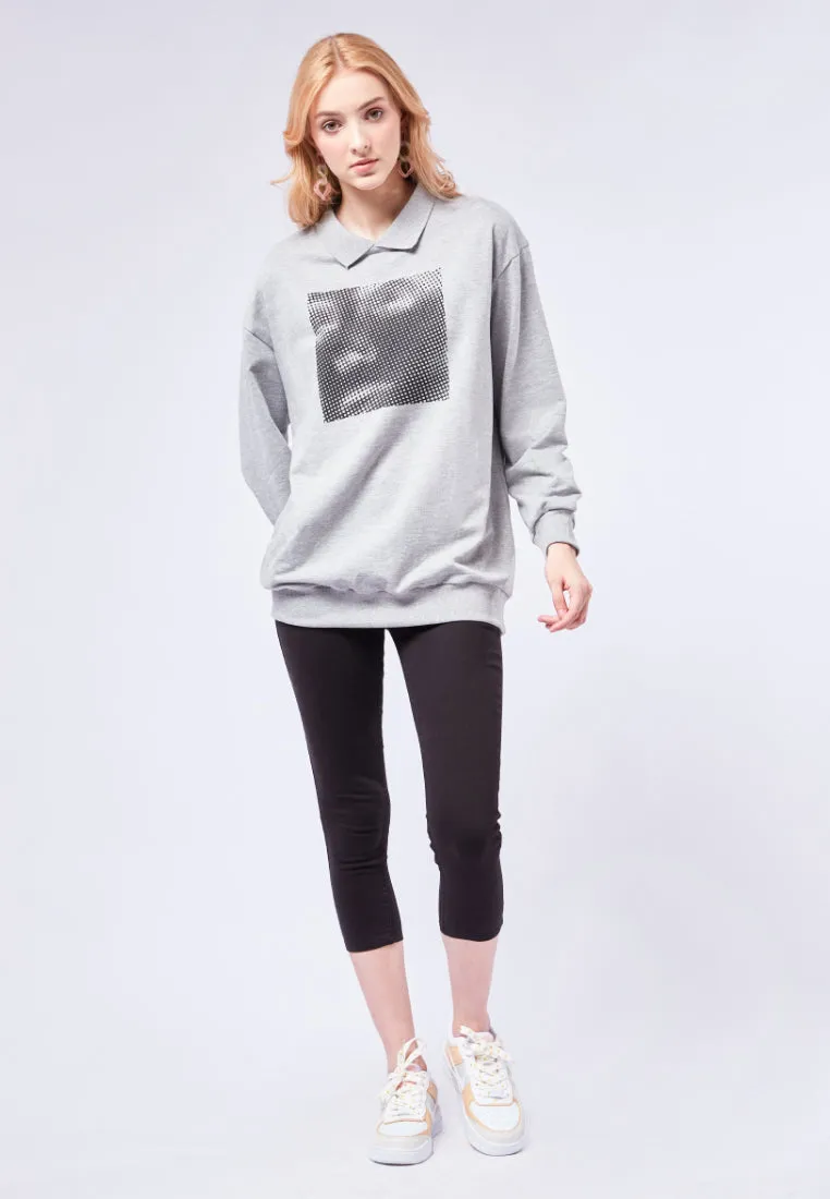 Graphic Sweatshirt with Polo Collar