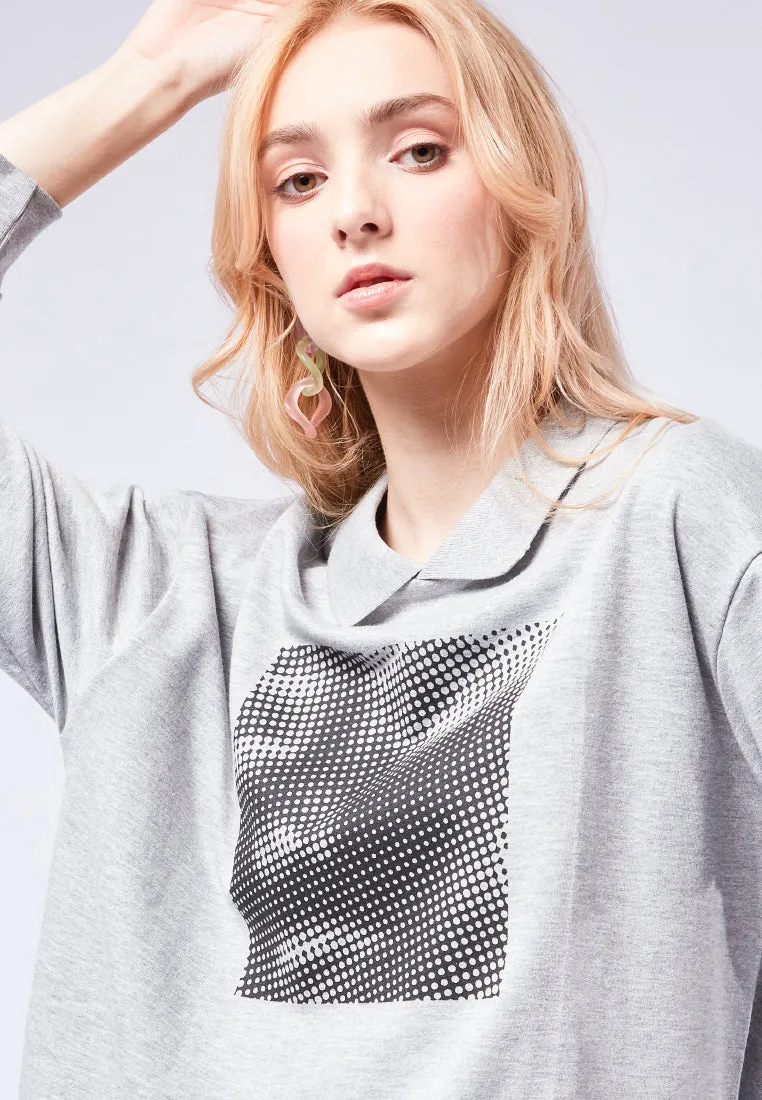 Graphic Sweatshirt with Polo Collar