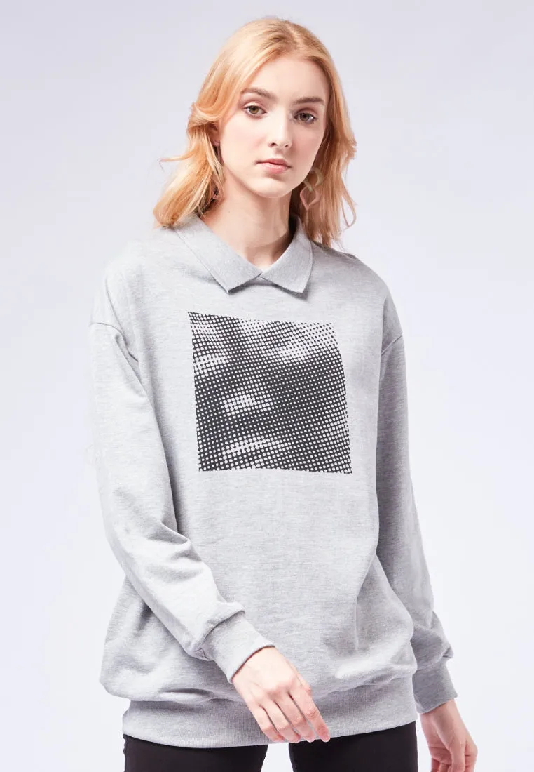 Graphic Sweatshirt with Polo Collar