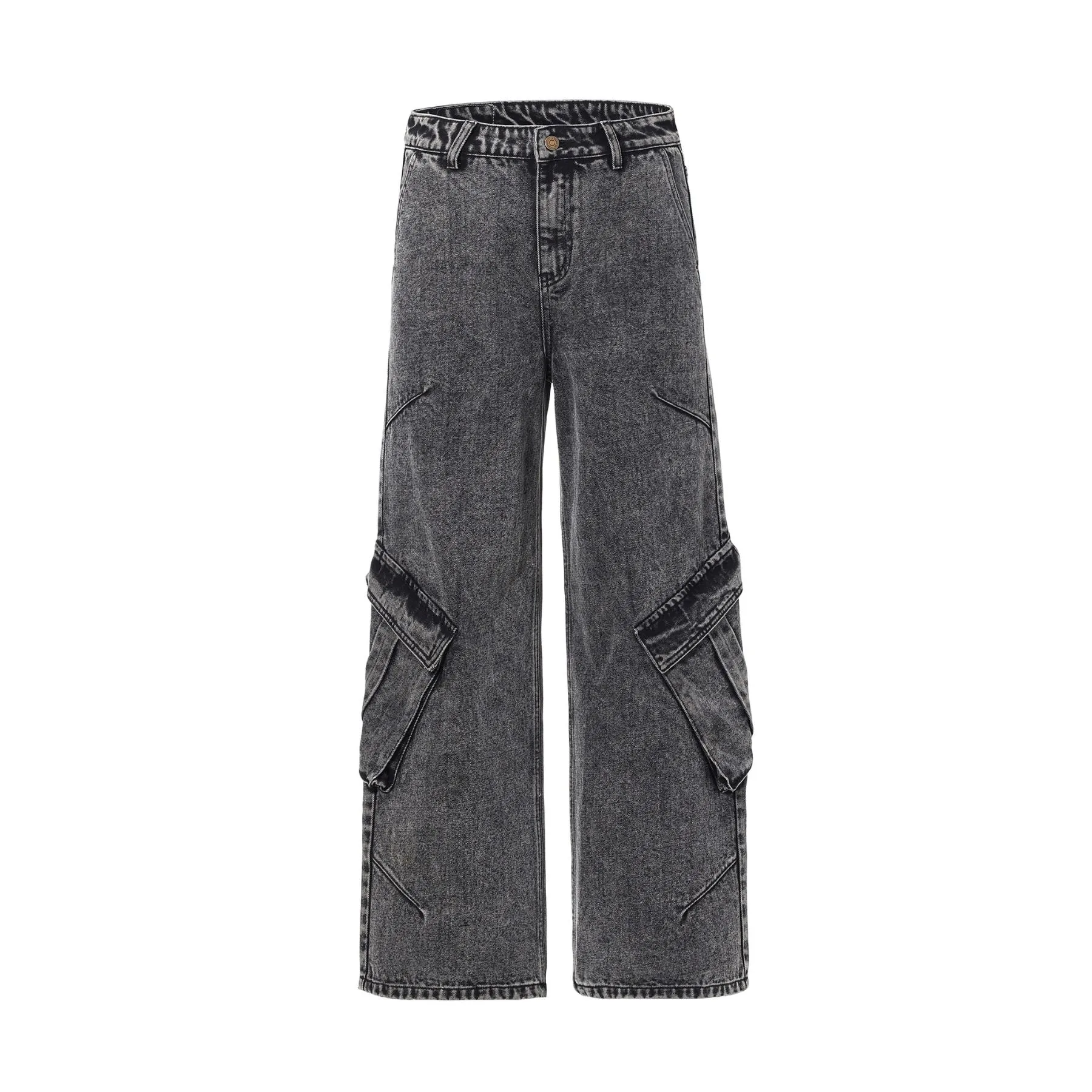 Gray Denim Wrinkles Cargo Pants