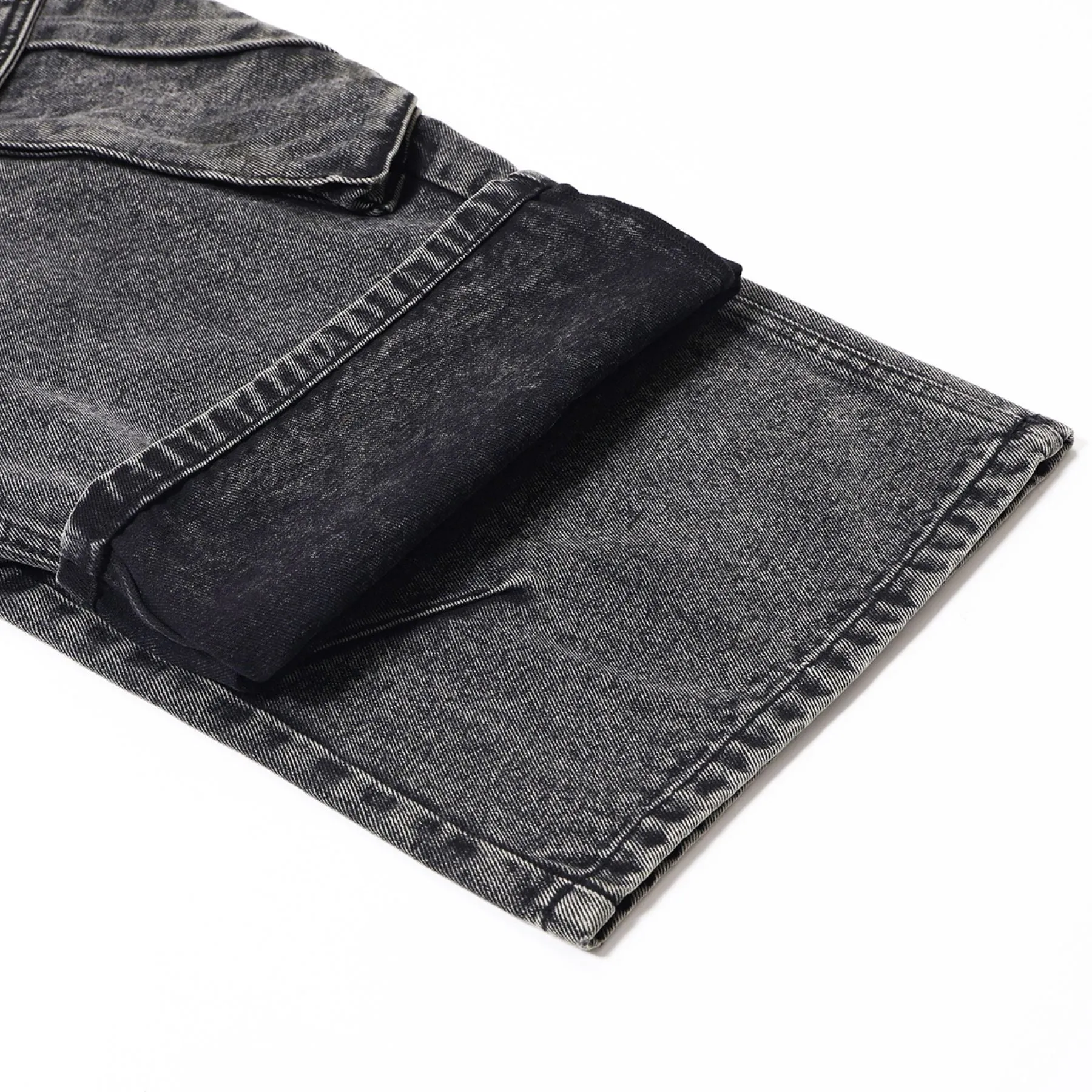 Gray Denim Wrinkles Cargo Pants