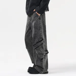 Gray Denim Wrinkles Cargo Pants