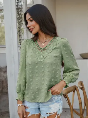 Green Lace Patch Blouson Top