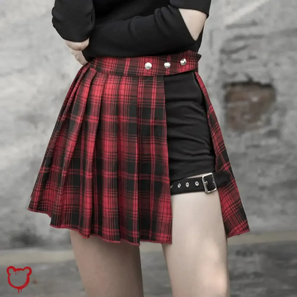Grunge Plaid Skirt - Red & Black'