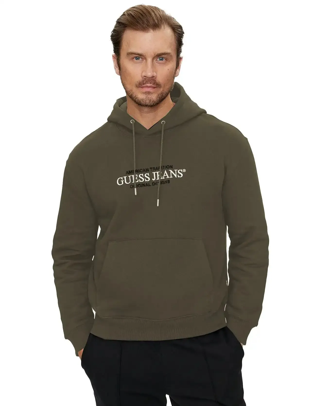 Guess Mens GJ American Tradition Hoodie Olive Light Green
