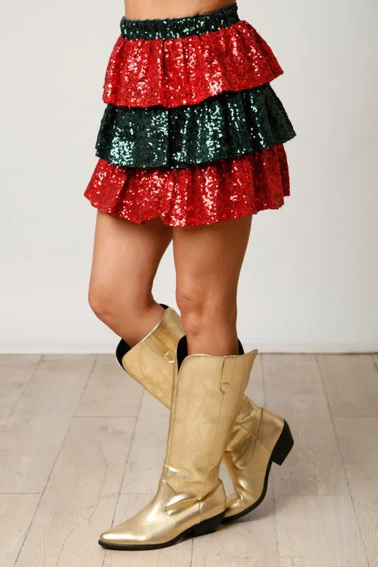 Holiday Sequins Mini Skirt