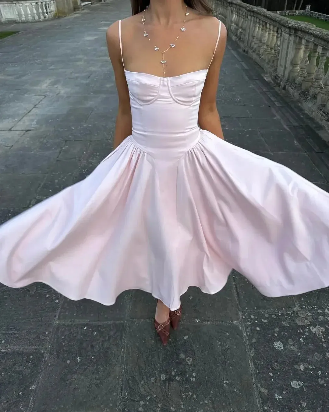 JazzHer Sexy Solid Pleated Suspenders Dress Women Elegant Slim Backless Chest Wrapped Midi Dresses 2024 Summer Lady Holiday Party Robes