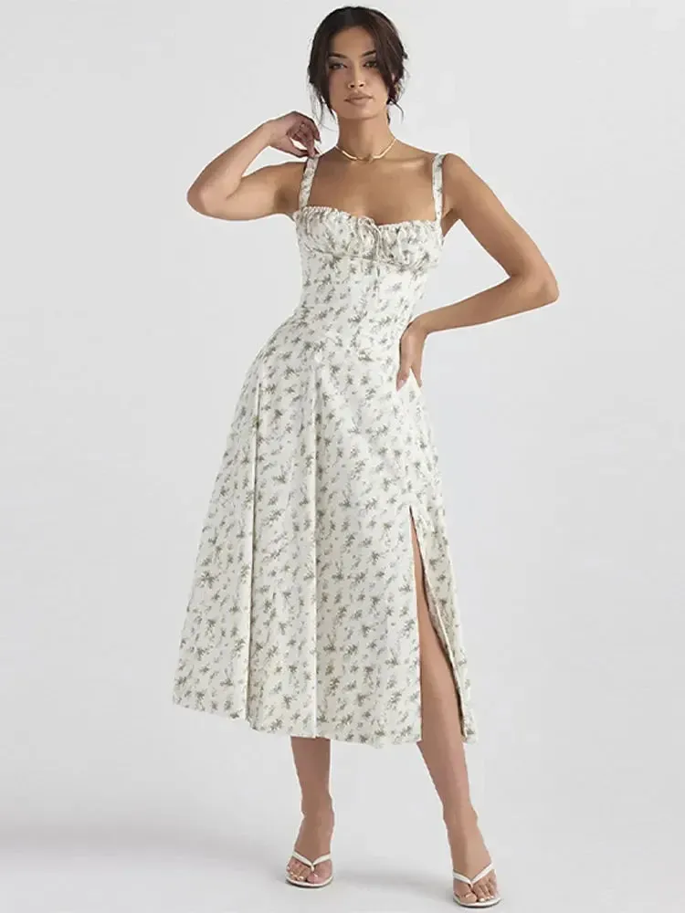 JazzHer Sexy Solid Pleated Suspenders Dress Women Elegant Slim Backless Chest Wrapped Midi Dresses 2024 Summer Lady Holiday Party Robes