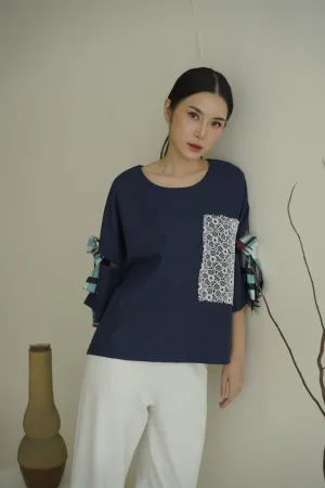 Keia Big Bow Blue Top in Teal