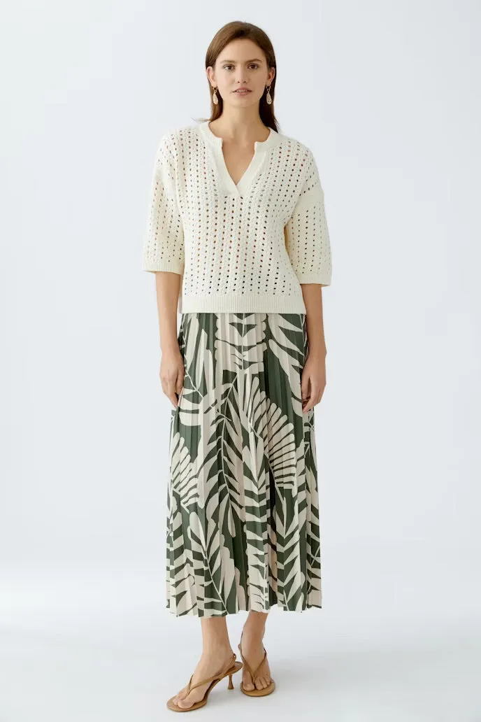 Khaki and ivory palm print skirt
