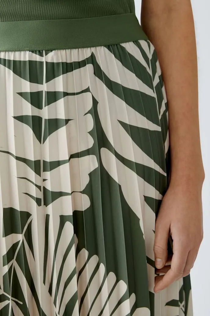 Khaki and ivory palm print skirt