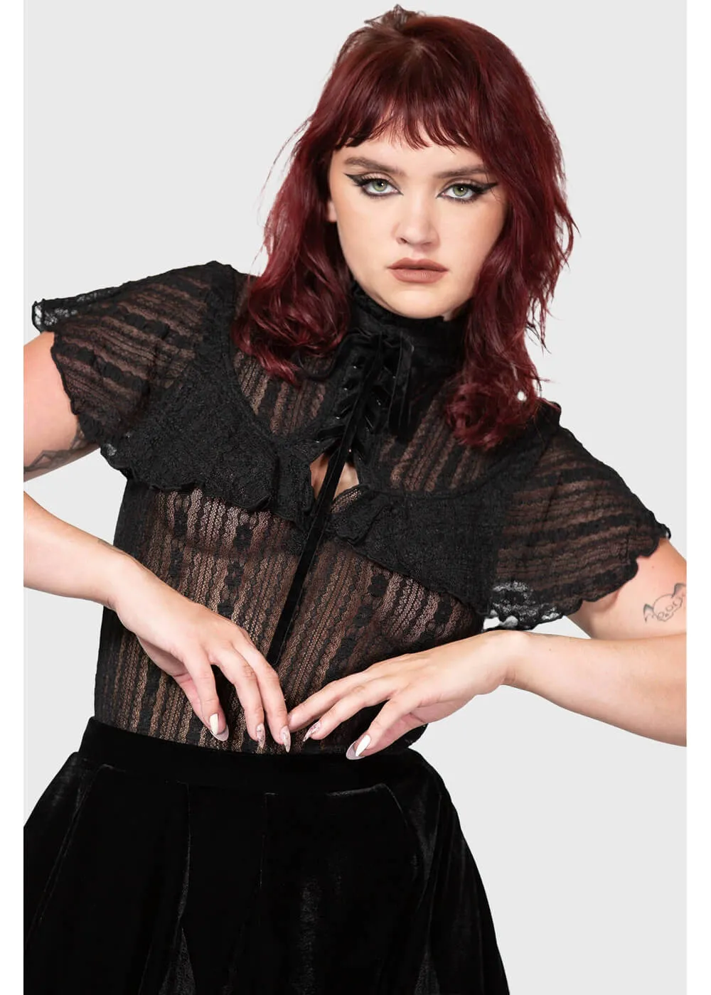 Killstar Atala's Night Lace Top Zwart