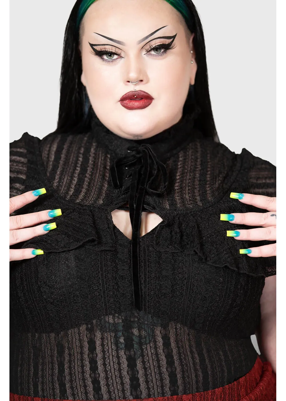 Killstar Atala's Night Lace Top Zwart