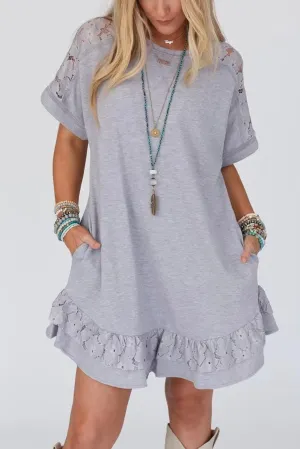 Lace Patchwork Ruffle T-shirt Dress