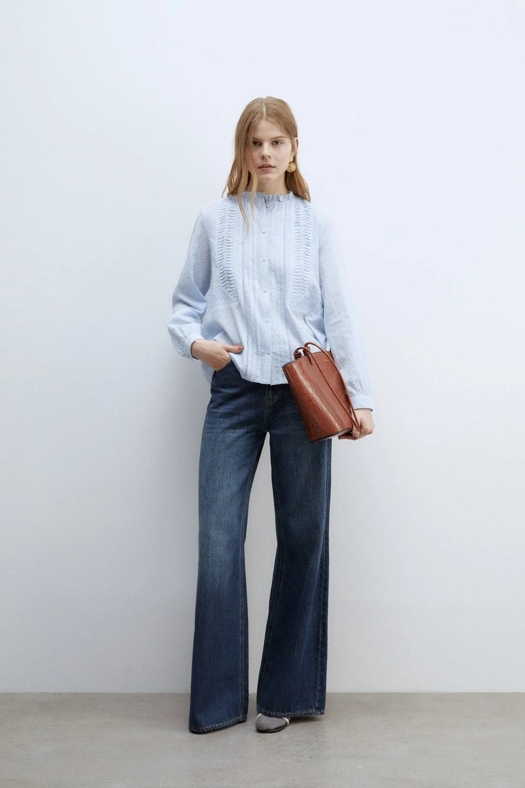 Lace plumetis shirt - Light Blue