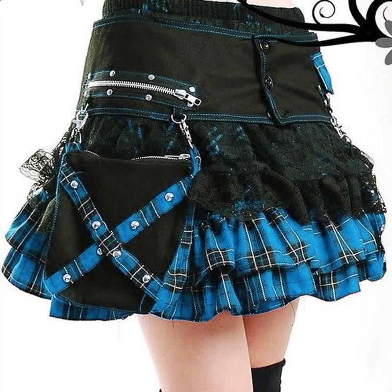 Lace stitching skirt new plaid skirt with waist bag |COLORYME.COM