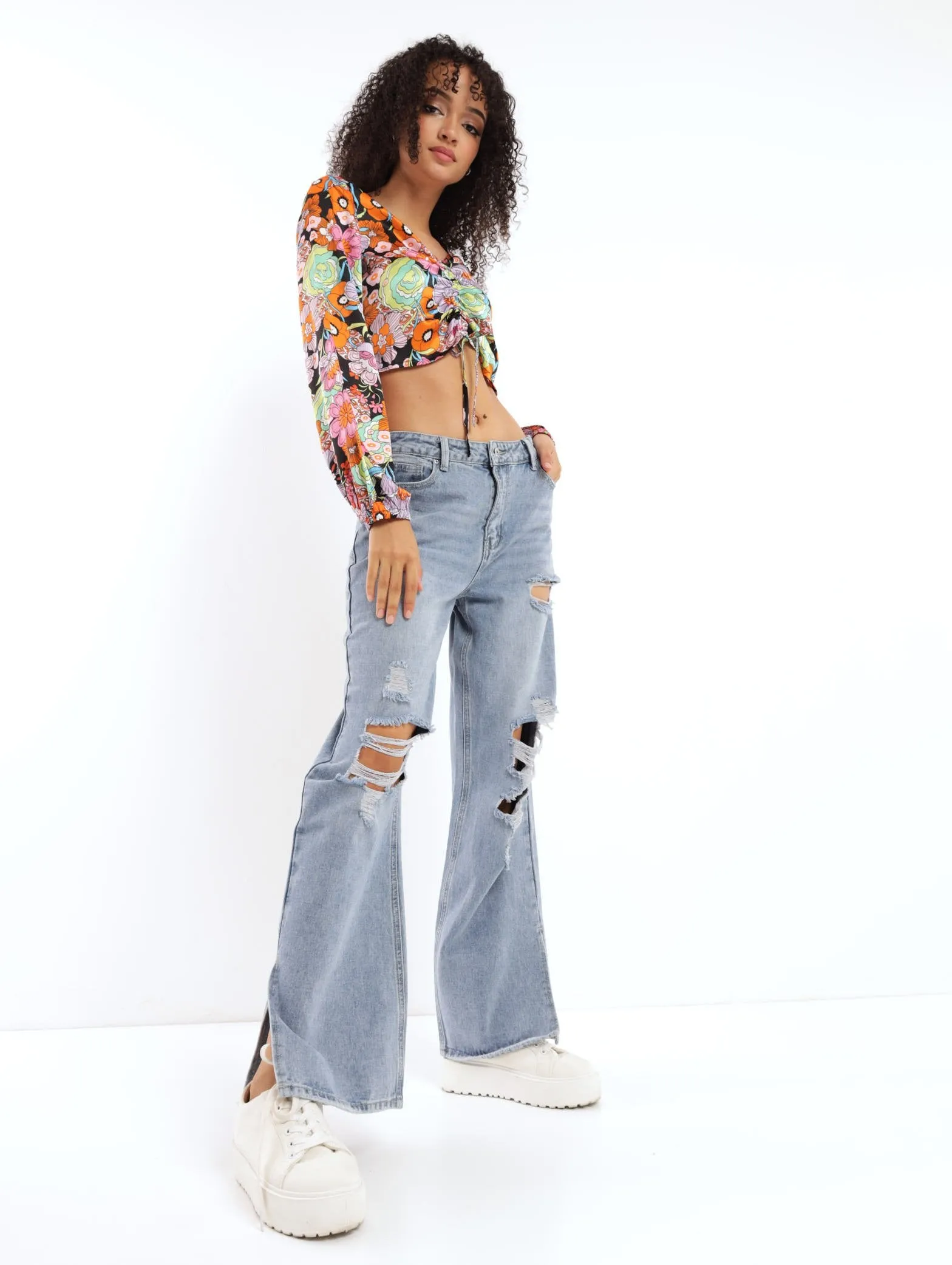 Ladies Floral Satin Rouch Top