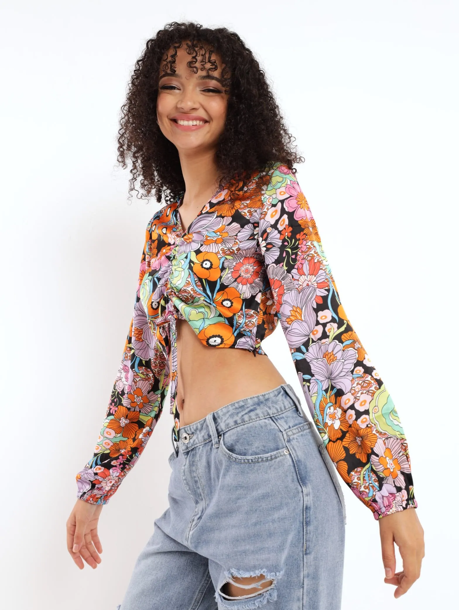 Ladies Floral Satin Rouch Top