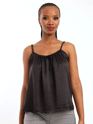 Ladies Hammered Satin Cami - Black