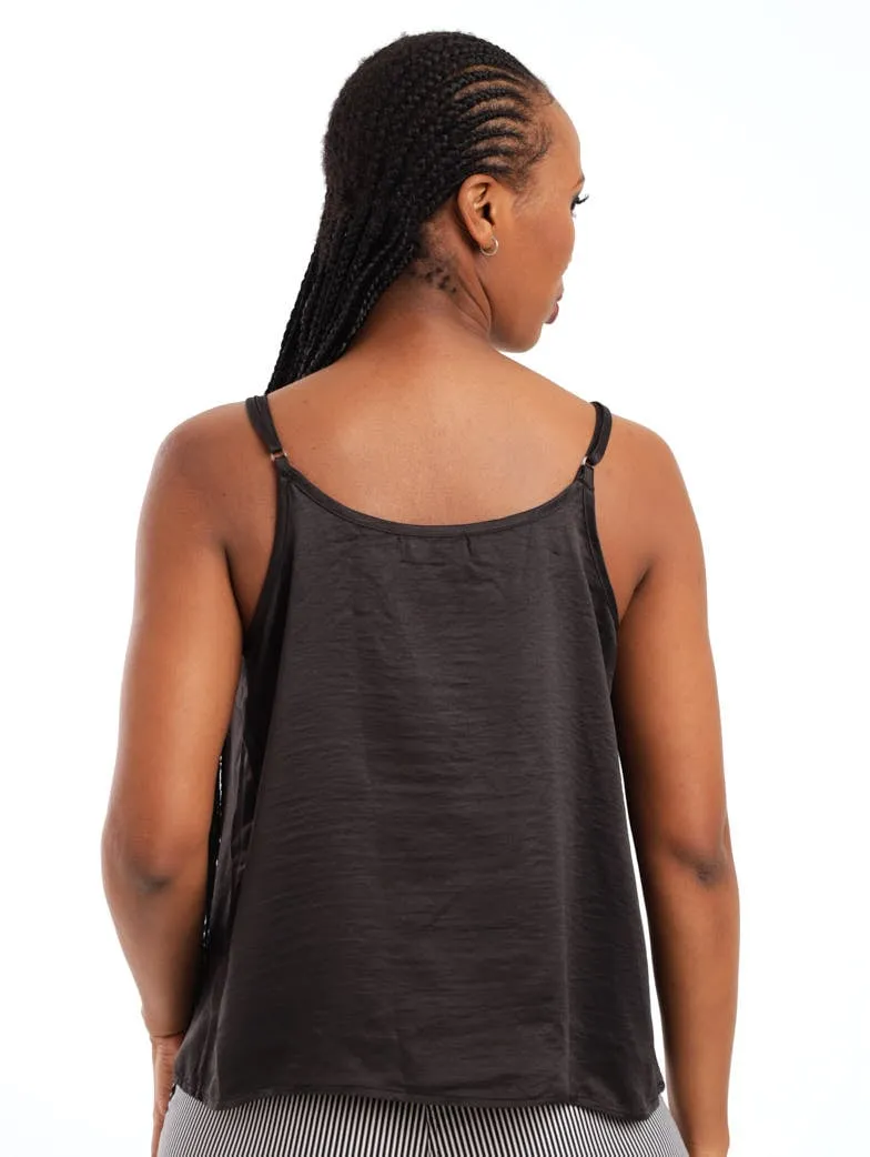 Ladies Hammered Satin Cami - Black