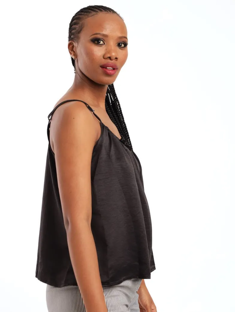Ladies Hammered Satin Cami - Black