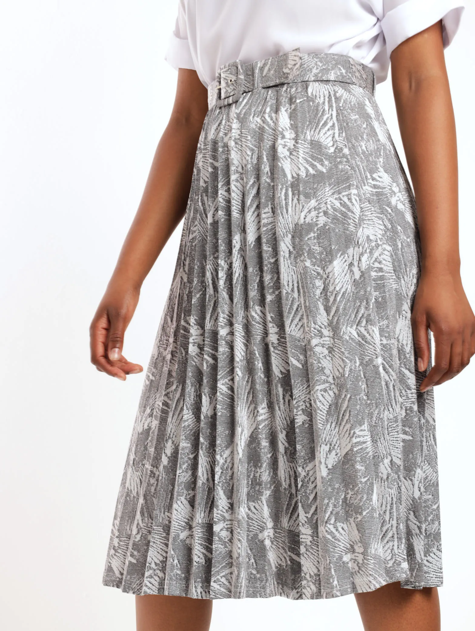 Ladies Jacquard Pleated Skirt - Grey