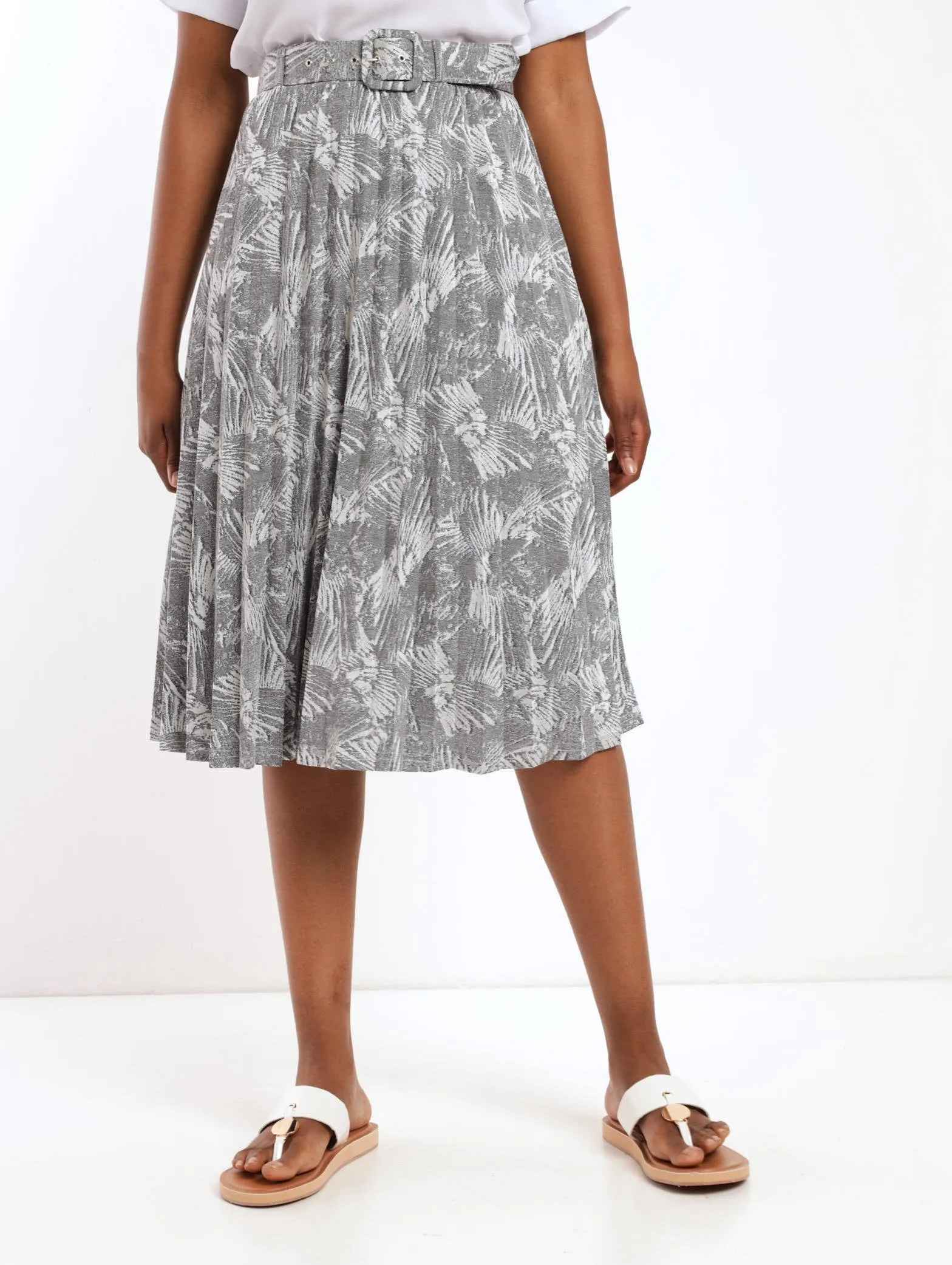 Ladies Jacquard Pleated Skirt - Grey