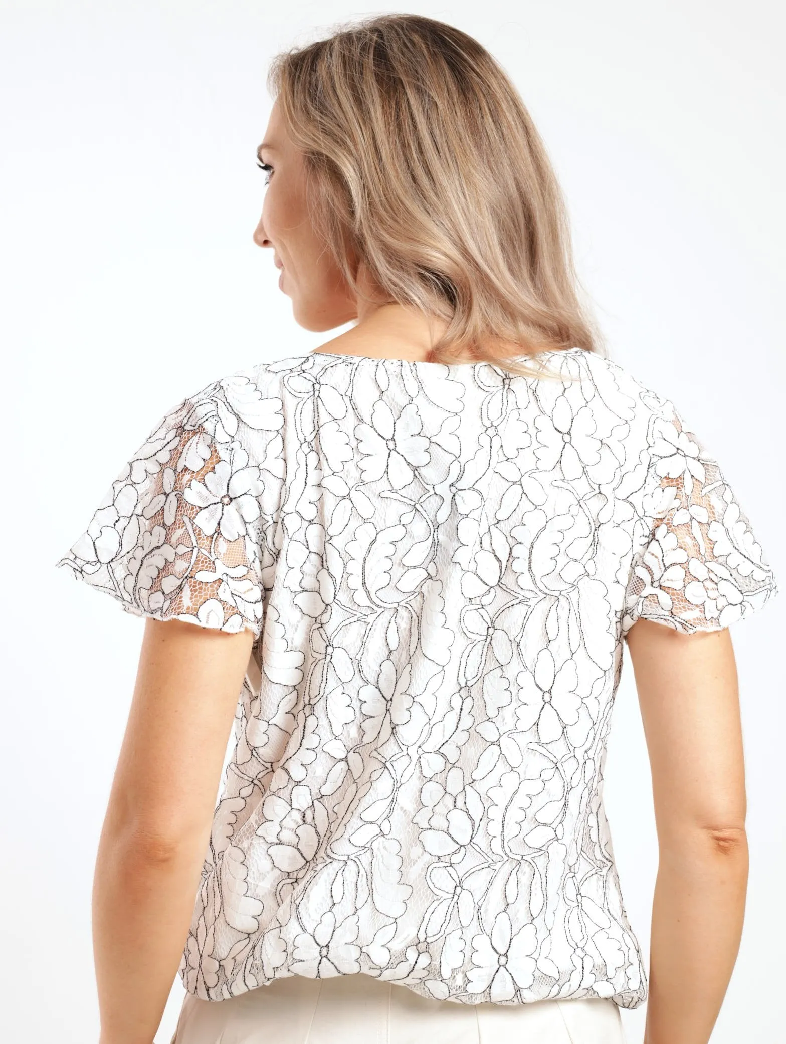 Ladies Lace Bubble Top - White