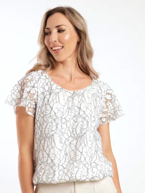 Ladies Lace Bubble Top - White