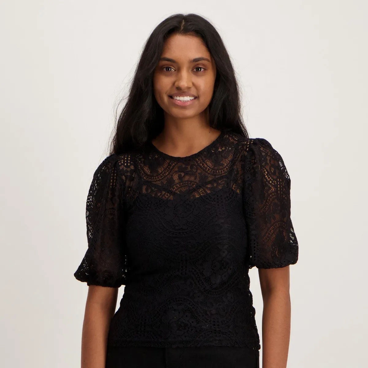 Ladies Lace Scallop Top - Black