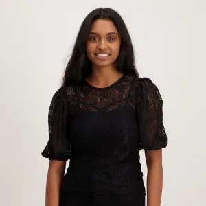 Ladies Lace Scallop Top - Black