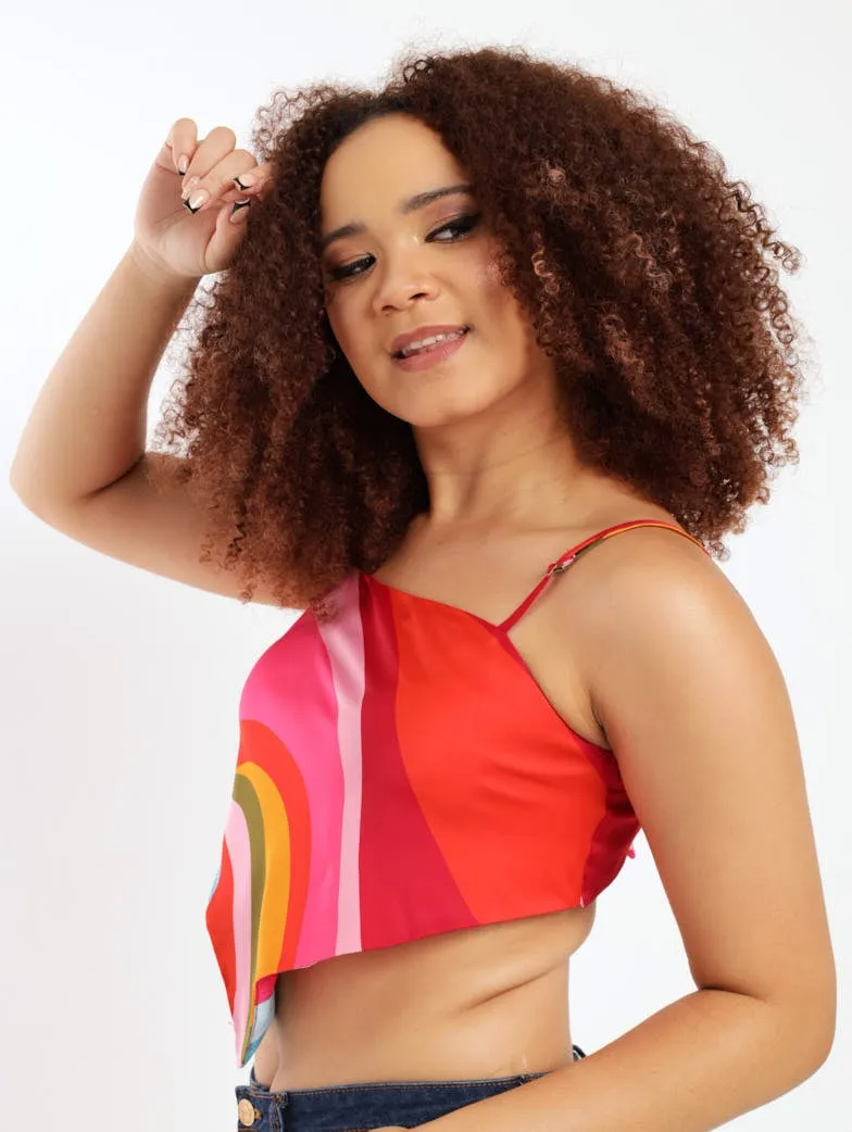 Ladies Printed Satin Hanky Top - Pink