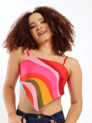 Ladies Printed Satin Hanky Top - Pink