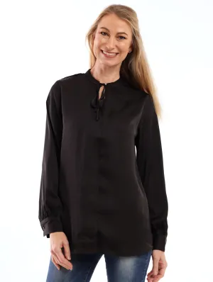 Ladies Satin Detail Blouse - Black