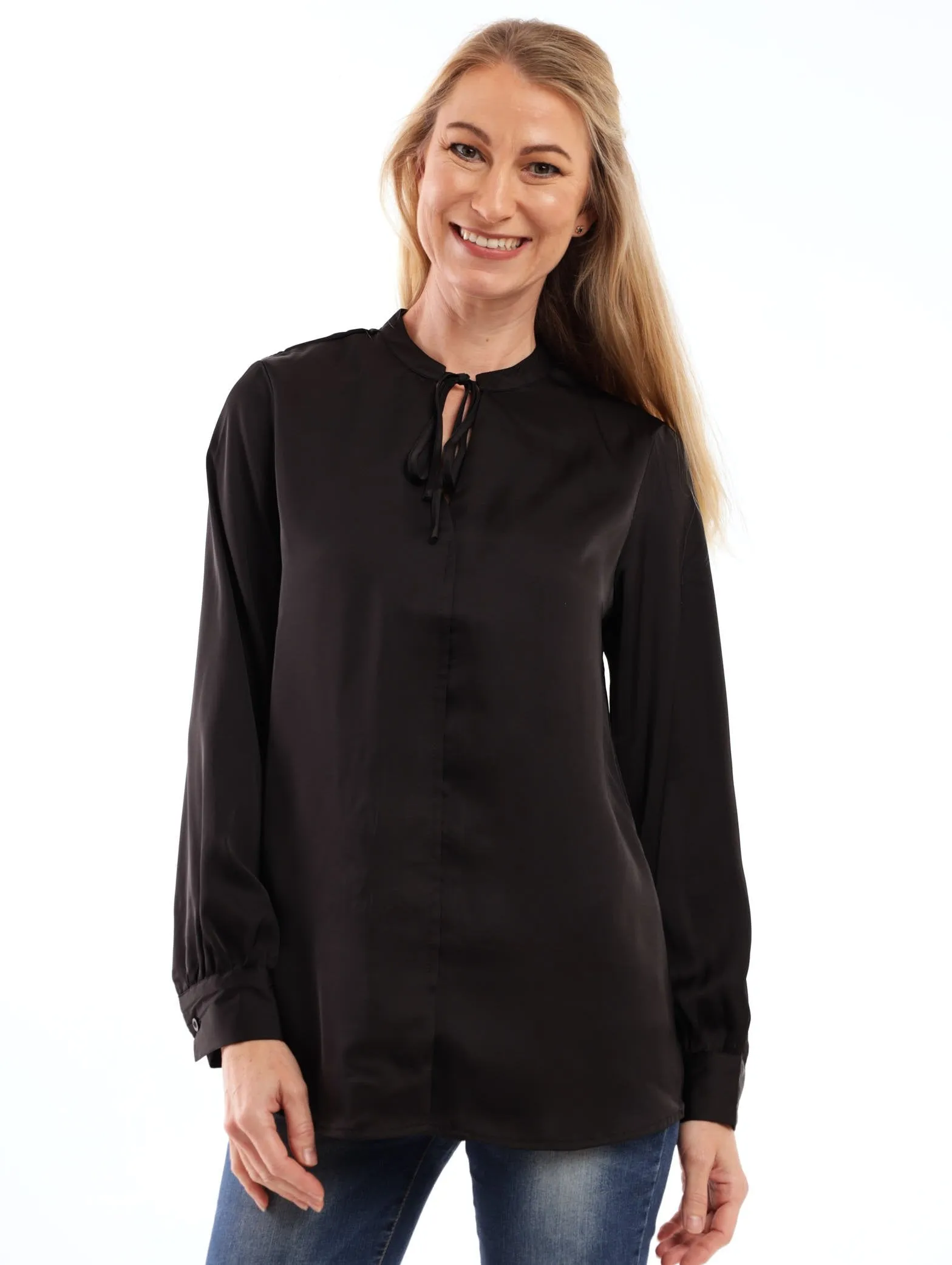Ladies Satin Detail Blouse - Black