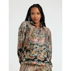 Ladies Satin Printed Button Through Top