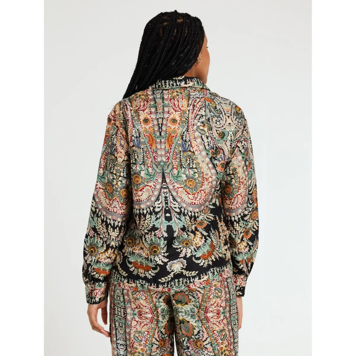 Ladies Satin Printed Button Through Top