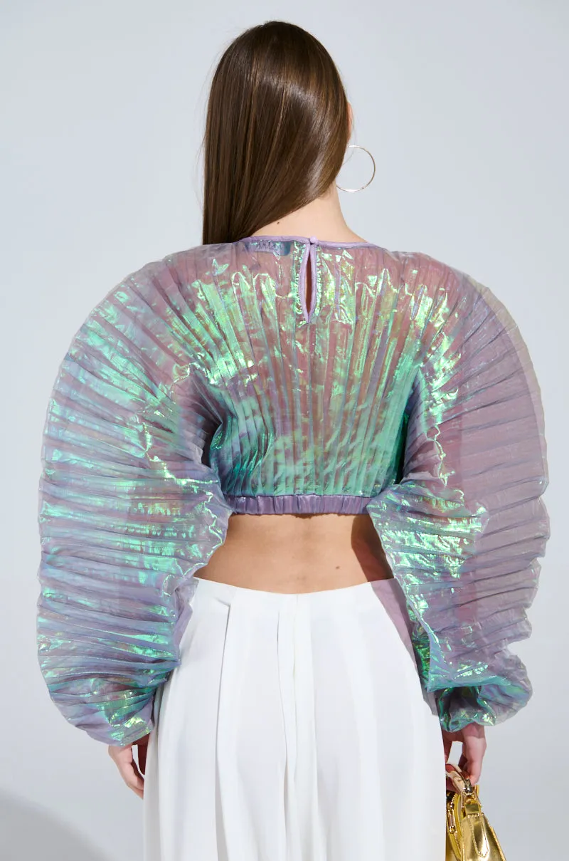 LARA PLEATED IRIDESCENT CROP TOP