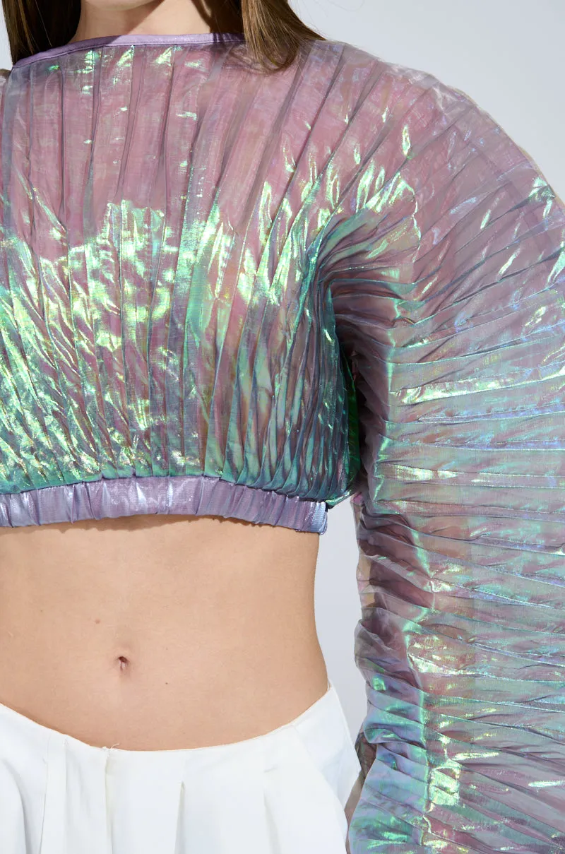 LARA PLEATED IRIDESCENT CROP TOP