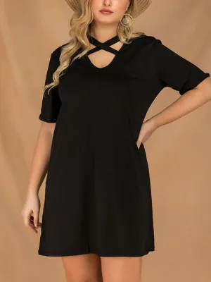 Large Size Sexy Cross with V-neck Short-sleeved Fashion Long Dress