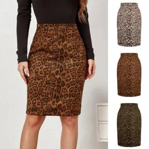 Leopard Printed Sexy Women Wrapped Skirt Office Lady Workwear Spring Summer Butt Lifting Pencil Skirt High Waist Velvet Faldas