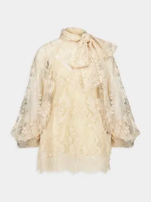 Light Tea Illustration Lace Blouse