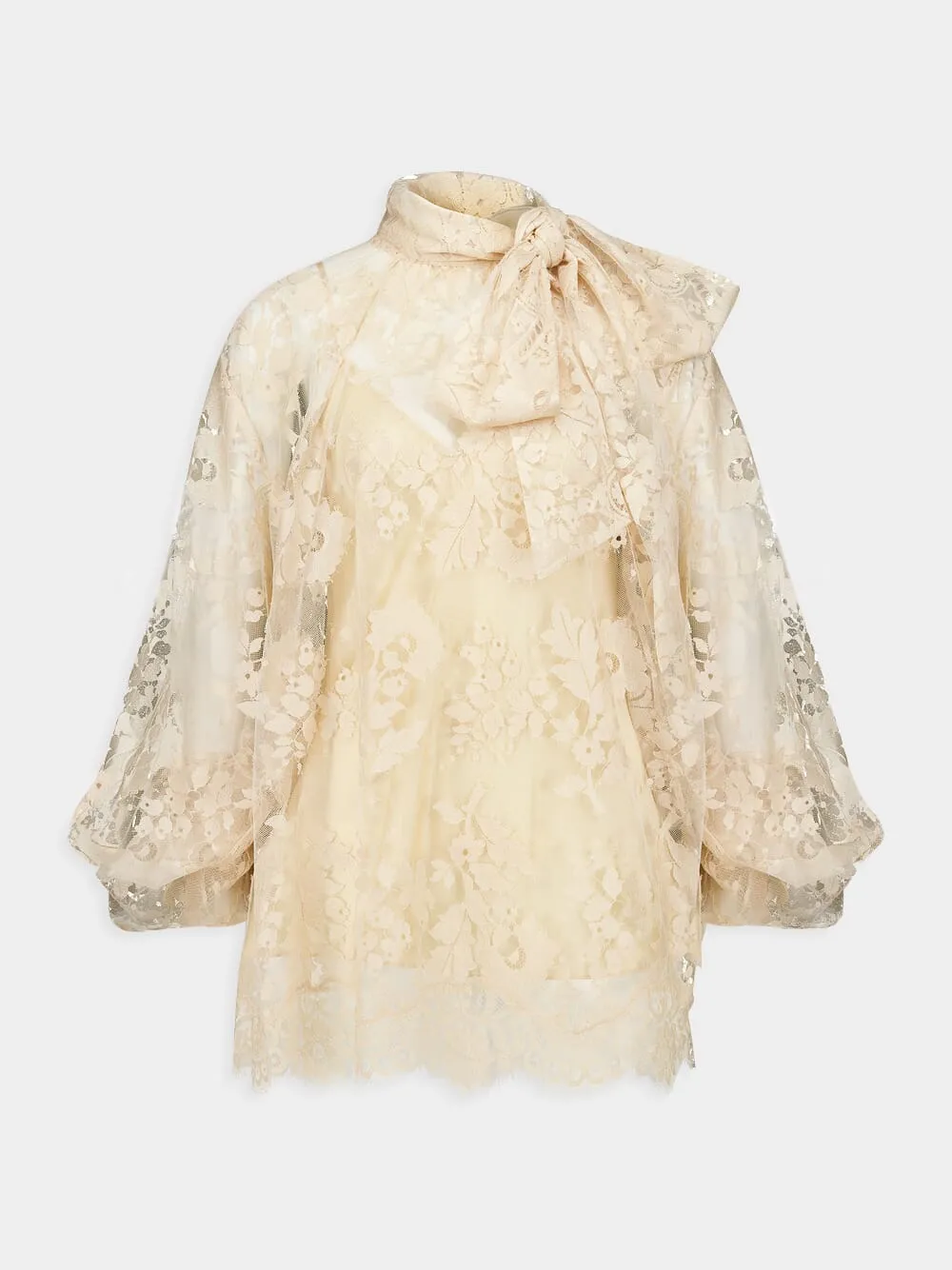 Light Tea Illustration Lace Blouse