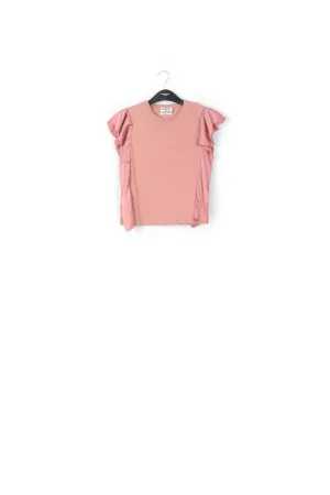 Lilac cotton-jersey t-shirt with satin sleeves