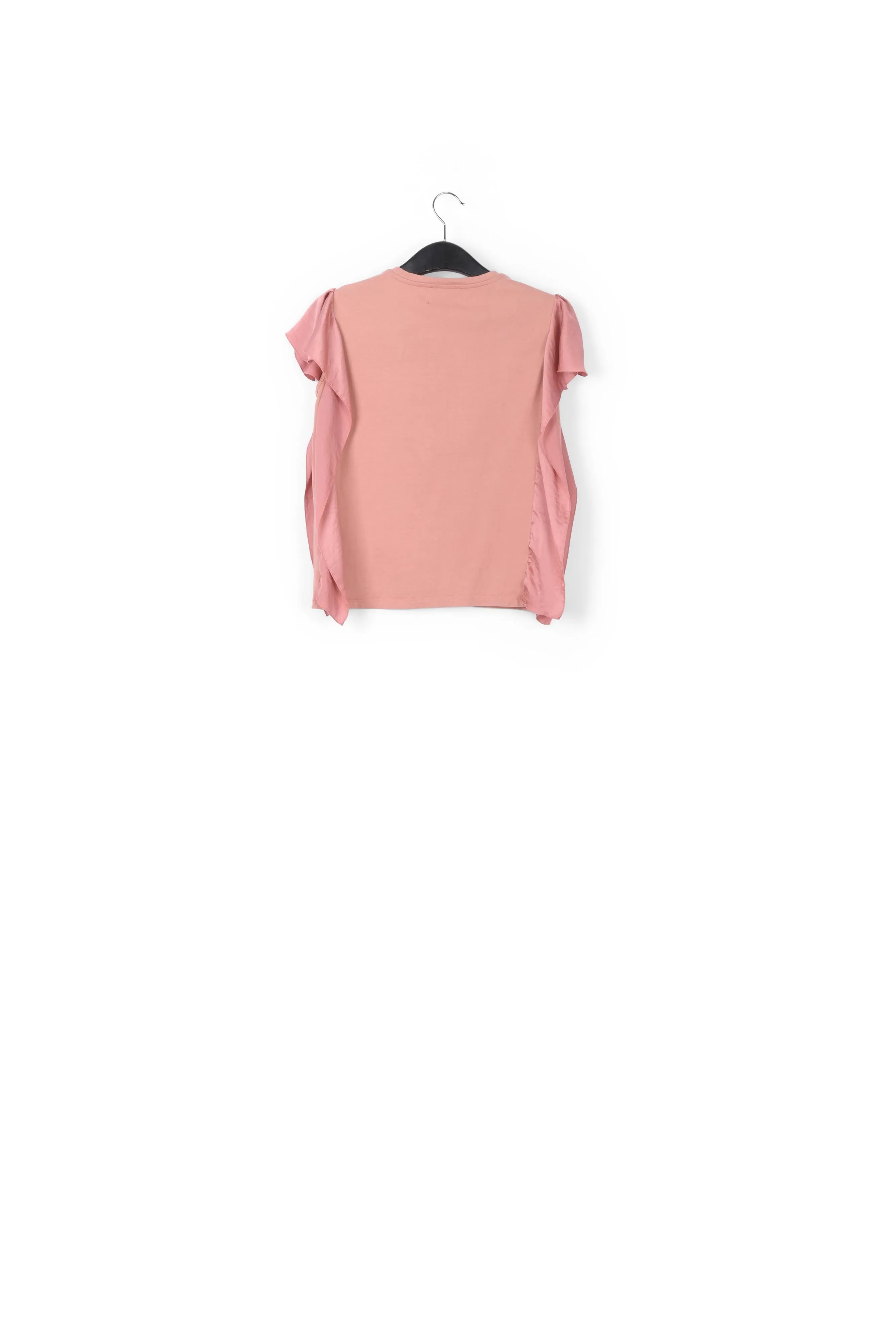 Lilac cotton-jersey t-shirt with satin sleeves
