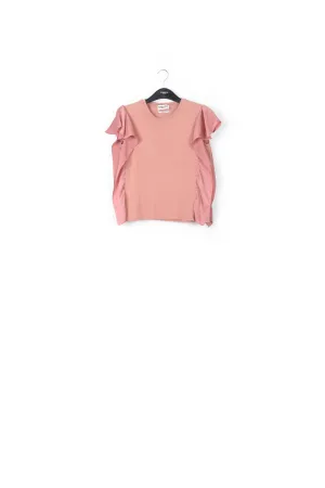 Lilac cotton-jersey t-shirt with satin sleeves