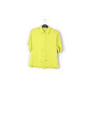 Lime green abstract-printed satin shirt
