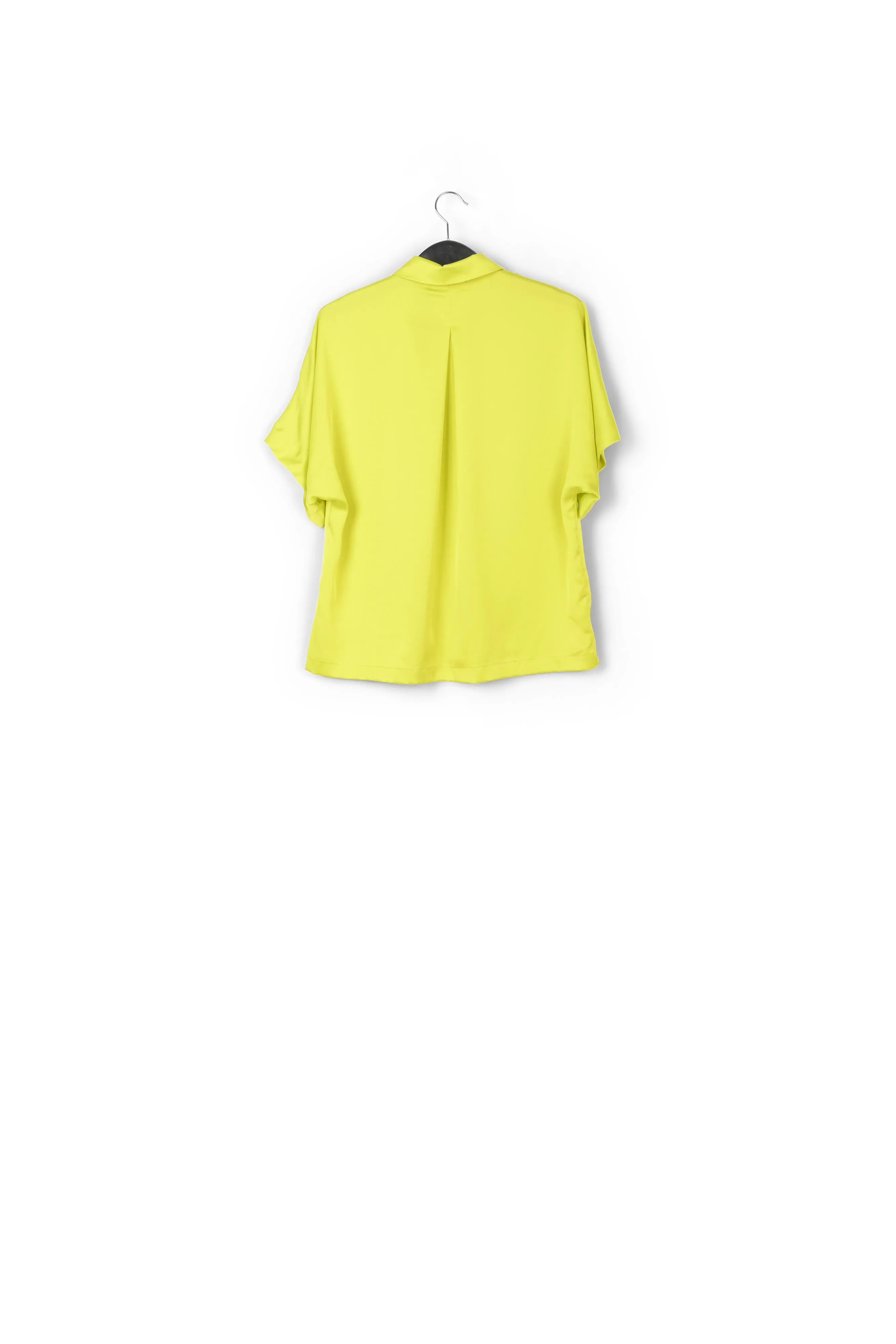 Lime green abstract-printed satin shirt